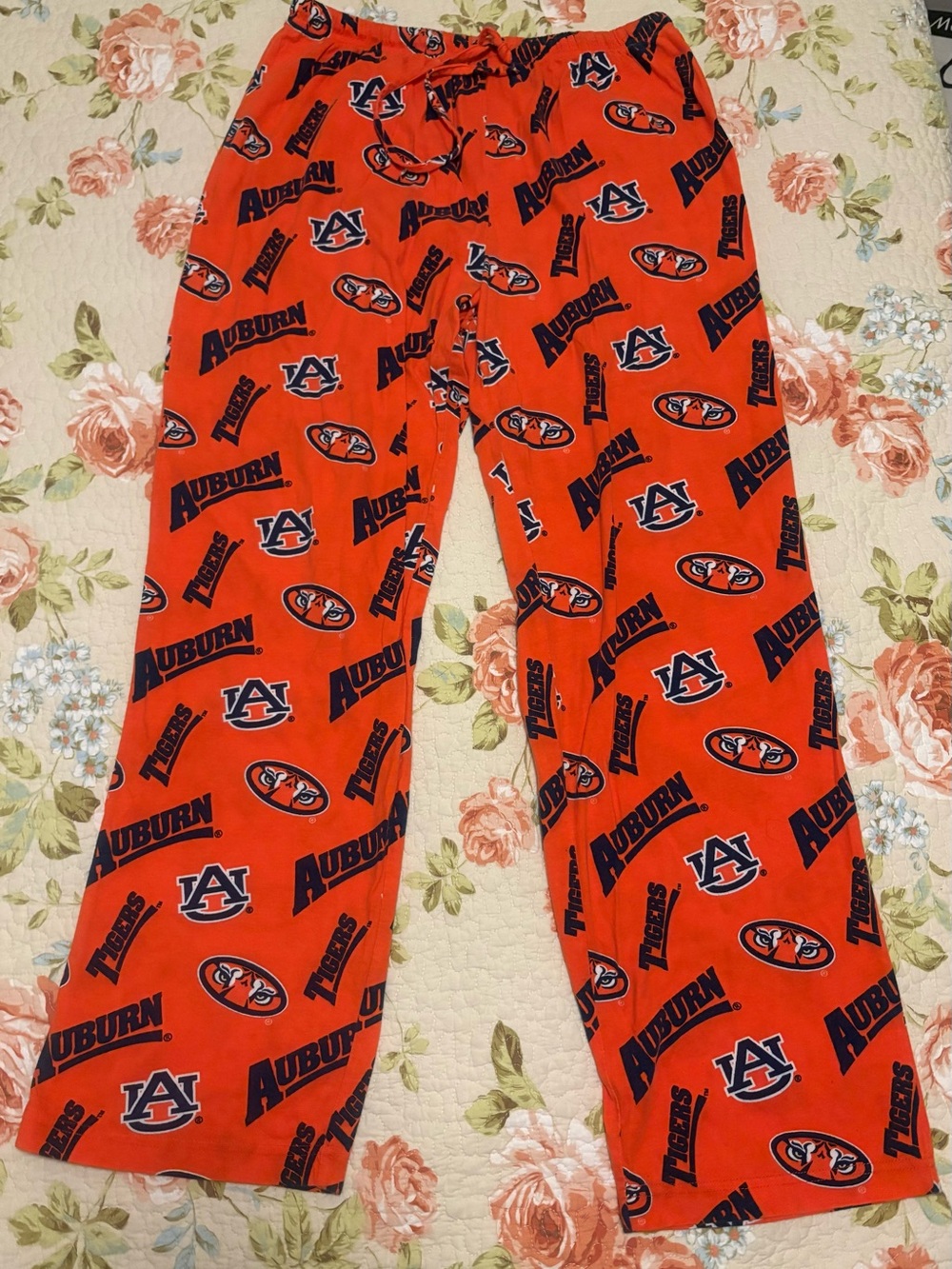 Auburn Tigers Pajama Pants Men's Medium Sleepwear Orange With All Over Logo